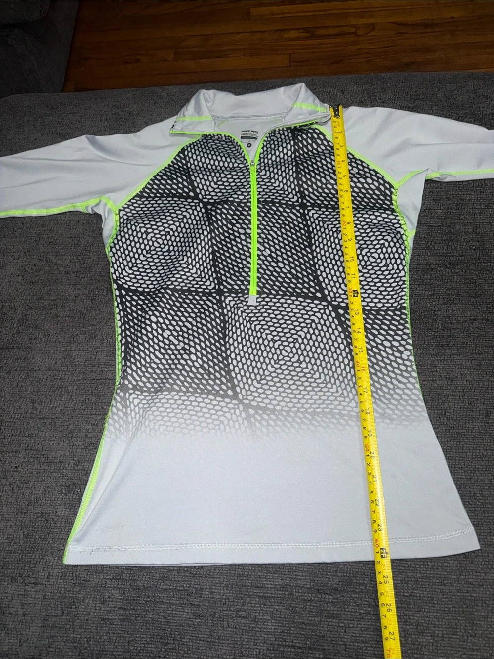 Nike Pro Dri-FIT 1/2 Zip Running Training Top Gray Neon Green Women’s M